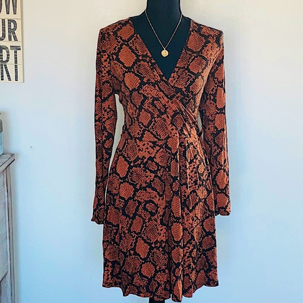 F&F faux wrap snakeskin long sleeve dress
